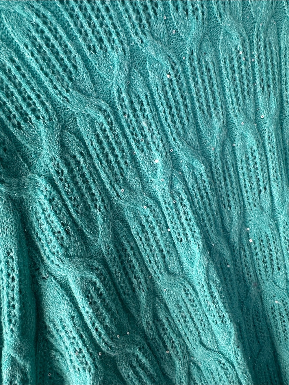 Turquoise Cable Knit Women's Sweater - Picture 3 of 6